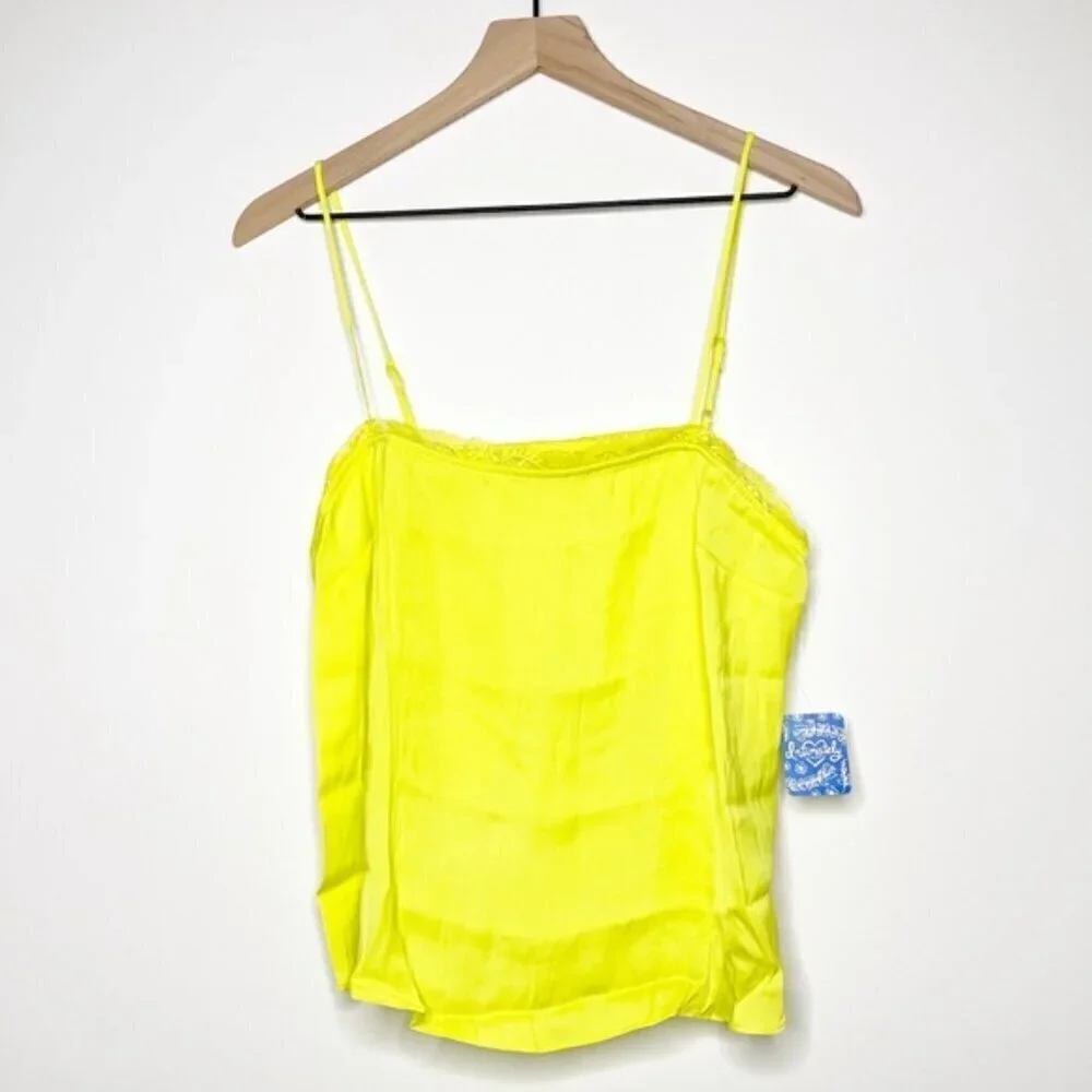 Free People Beyond Me Lace Cami in Electric Lemon Yellow Size S NWT